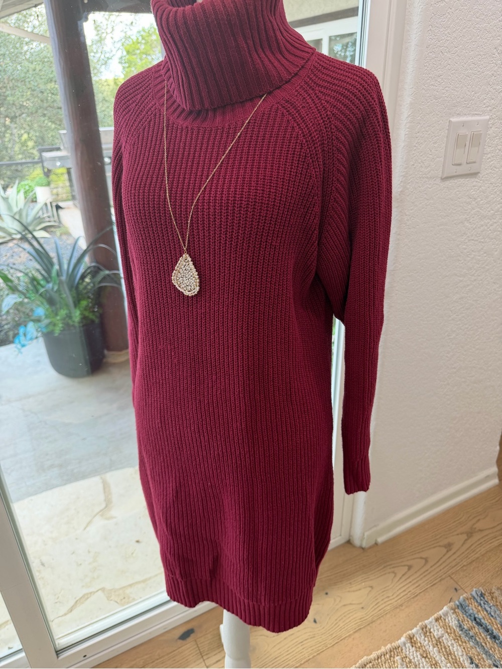 INC Deep Berry Autumn Sweater Dress Cotton Blend Comfy Size XS - Picture 2 of 8